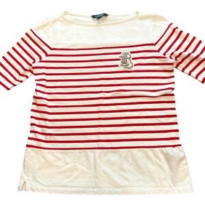 Lauren Ralph Lauren Women's Red Blue Stripe Stretch Shirt Long Sleeve Size M